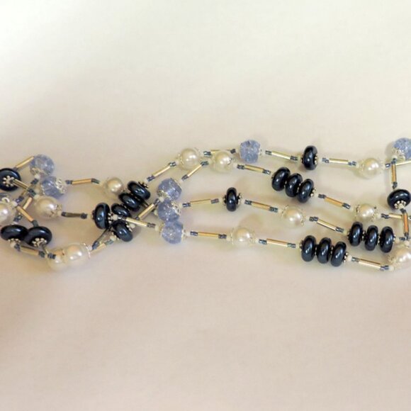 Hand Crafted Blue, White & Silver ... Long Necklace 38" - Picture 2 of 10